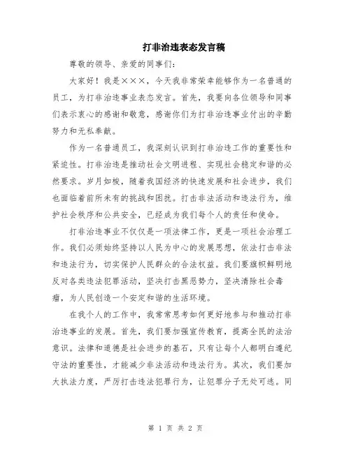 打非治违表态发言稿