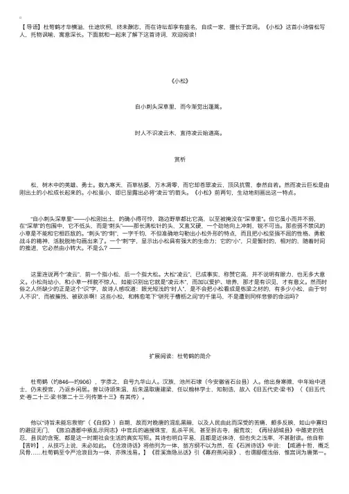 杜荀鹤的诗词《小松》赏析