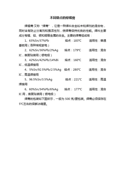 不同熔点的焊锡膏