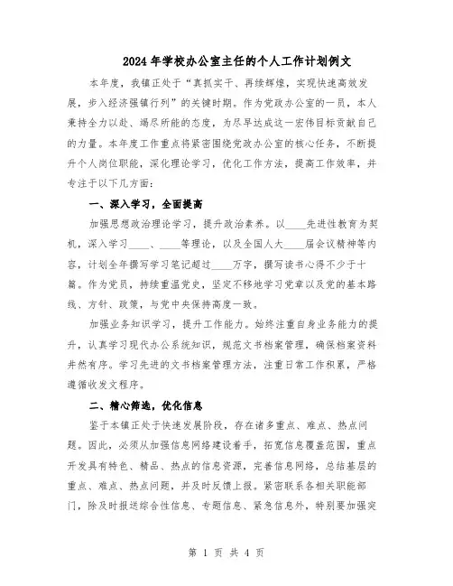 2024年学校办公室主任的个人工作计划例文（3篇）