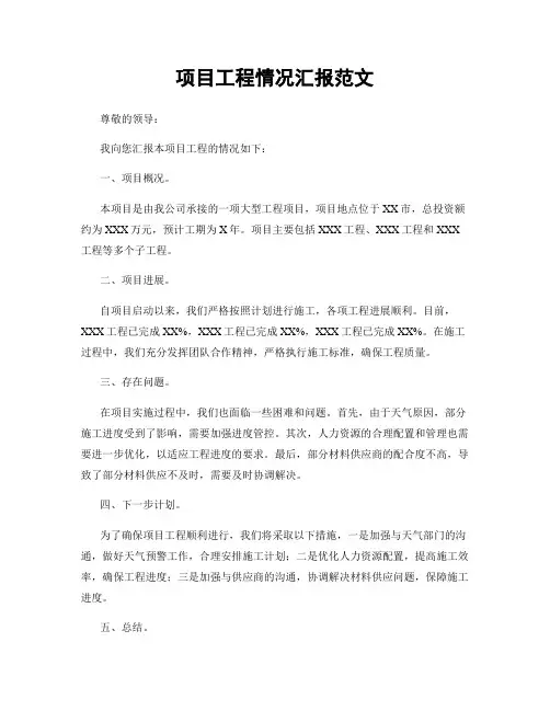 项目工程情况汇报范文