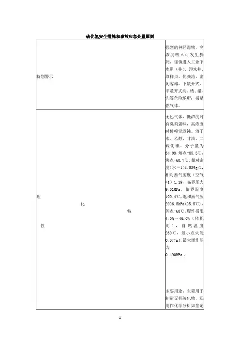 硫化氢安全措施和事故应急处置原则