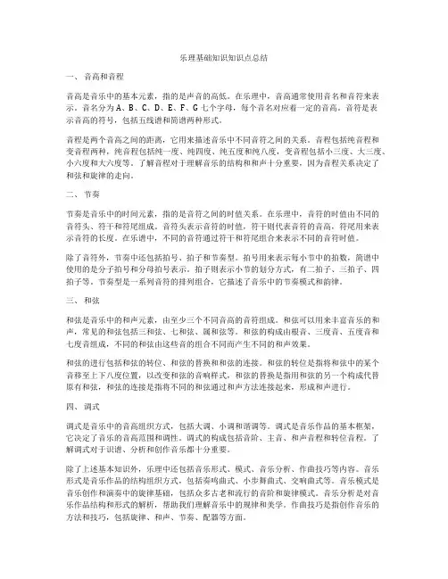 乐理基础知识知识点总结