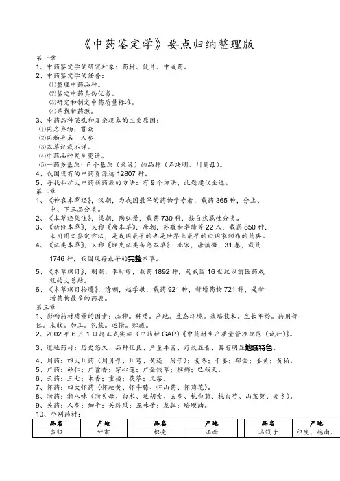 《中药鉴定学》要点归纳 版