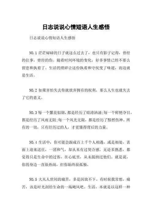 日志说说心情短语人生感悟
