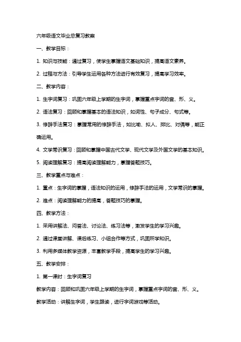 六年级语文毕业总复习教案