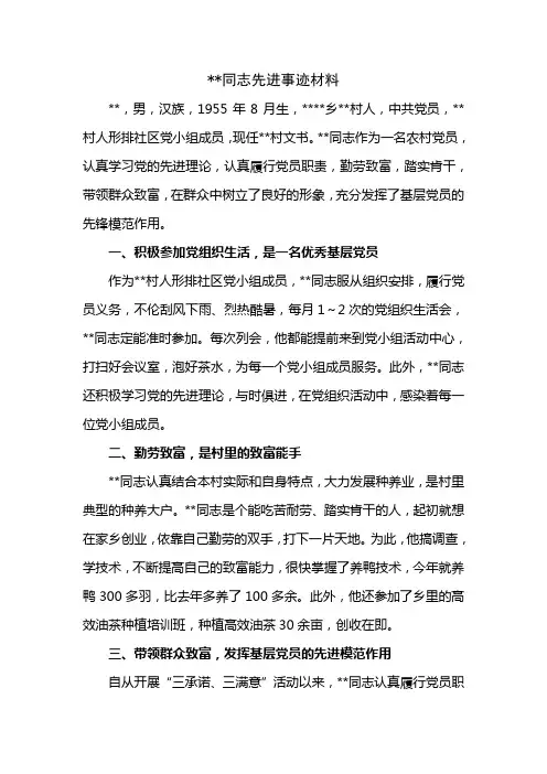 某某同志先进事迹