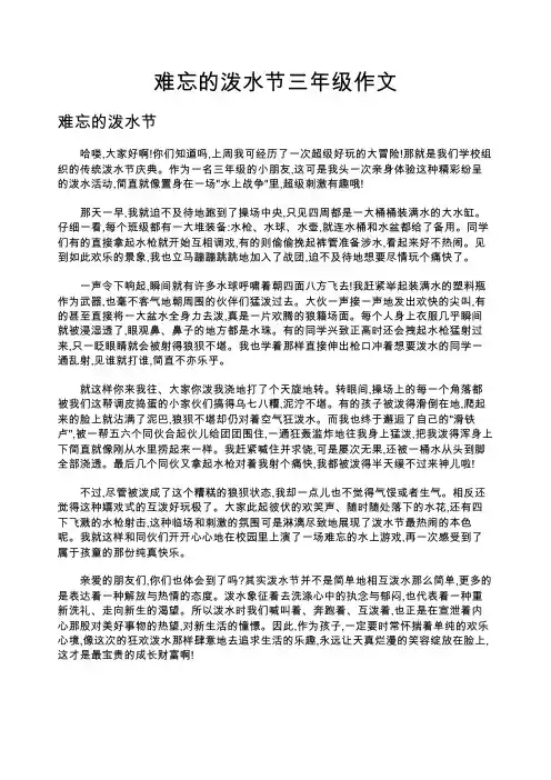难忘的泼水节三年级作文