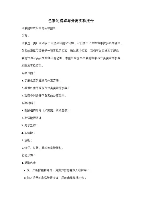 色素的提取与分离实验报告