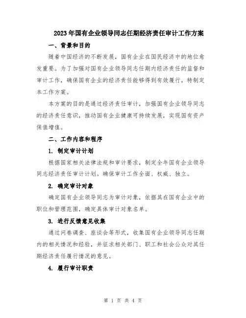 2023年国有企业领导同志任期经济责任审计工作方案