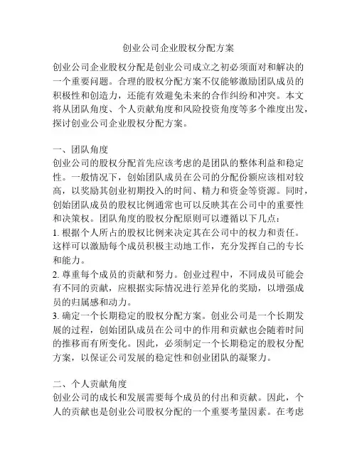 创业公司企业股权分配方案