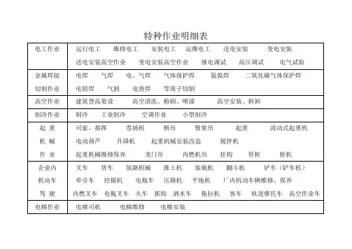 特种作业明细表