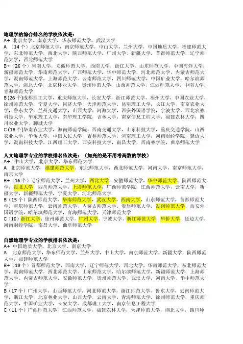 真正的地理学考研排名(人文地理、自然地理、地信)
