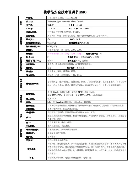 二乙二醇单乙基醚;二乙二醇乙醚-化学品安全技术说明书MSDS