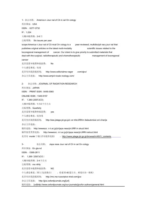 肿瘤SCI杂志汇总