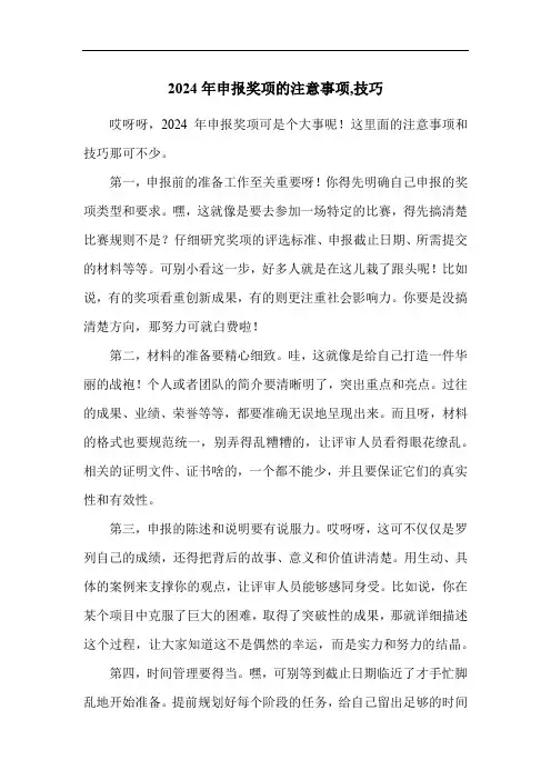 2024年申报奖项的注意事项,技巧