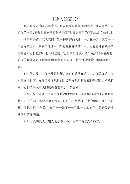 小学五年级作文《迷人的夏天》400字