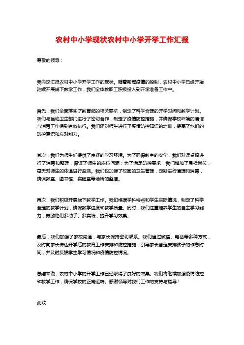 农村中小学现状农村中小学开学工作汇报