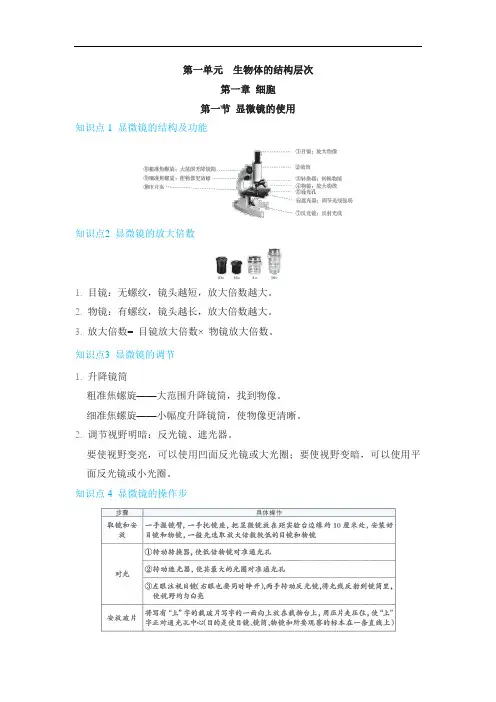 2024年冀少版七年级上册生物背记手册第一章细胞