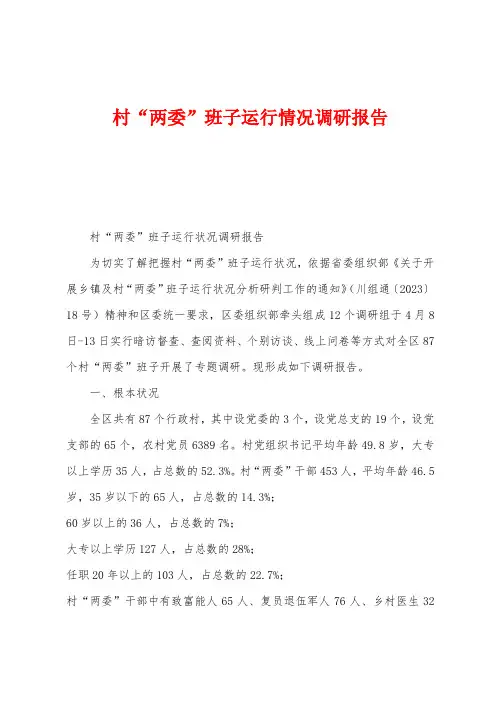 村“两委”班子运行情况调研报告