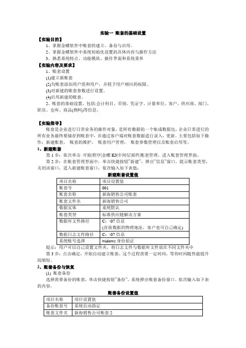 ERP实验一 账套设置