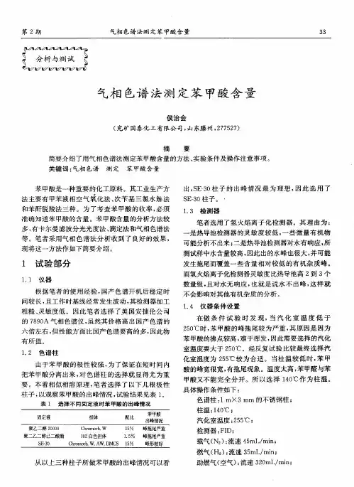 气相色谱法测定苯甲酸含量