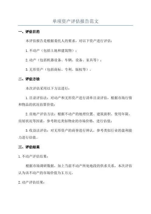 单项资产评估报告范文
