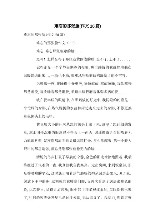 难忘的那张脸(作文20篇)
