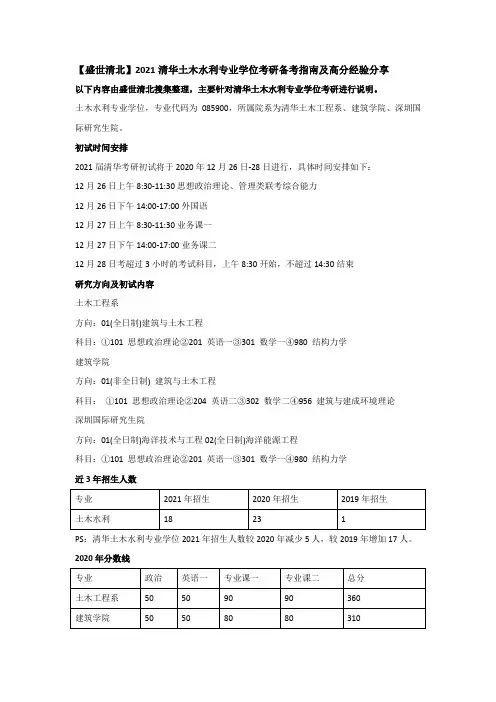 【盛世清北】2021清华土木水利专业学位考研备考指南及高分经验分享