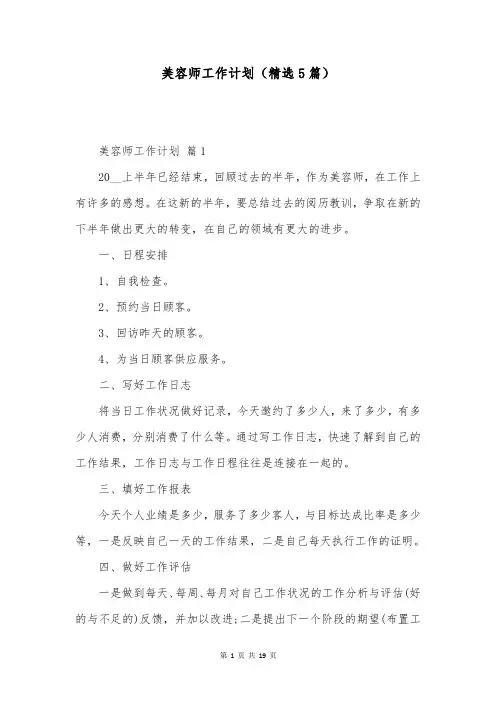 美容师工作计划(精选5篇)