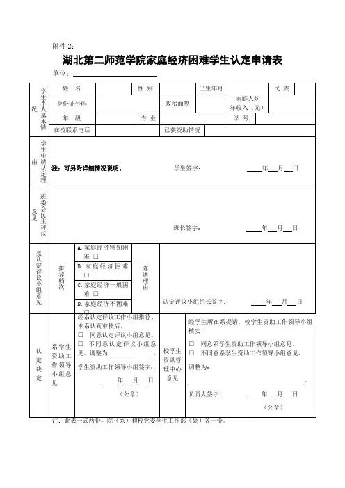 家庭经济困难学生认定申请表+承诺书