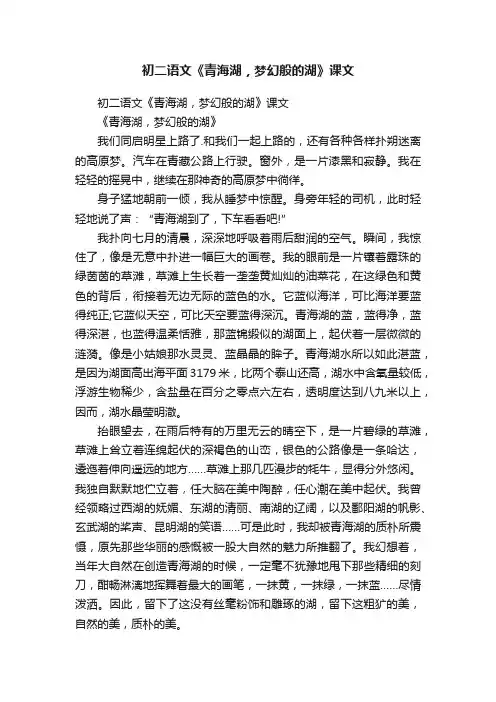 初二语文《青海湖，梦幻般的湖》课文