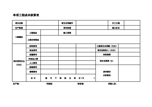 工程项目成本核算表格