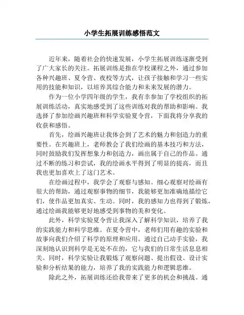 小学生拓展训练感悟范文