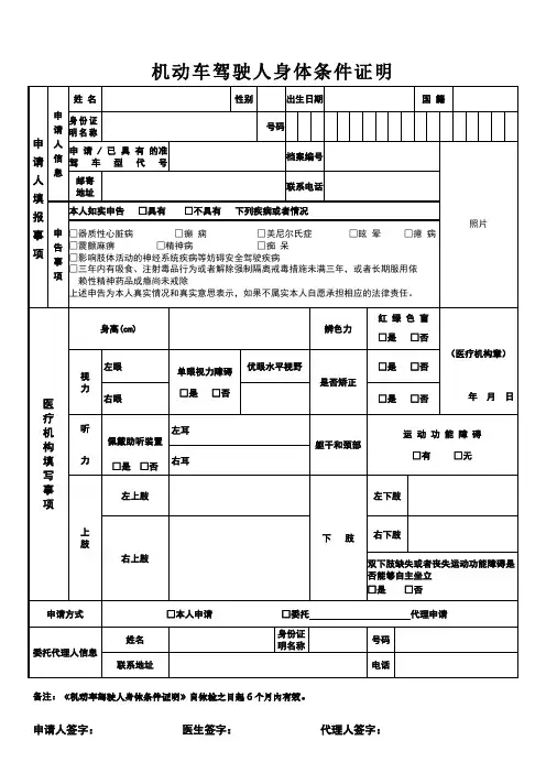 上海市驾驶员体检表