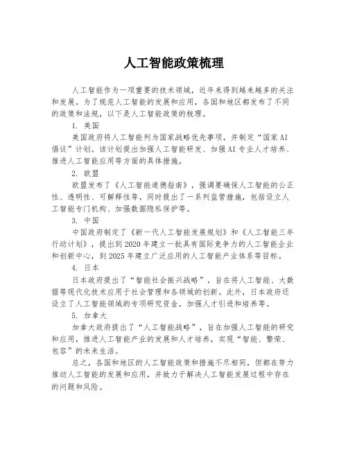 人工智能政策梳理