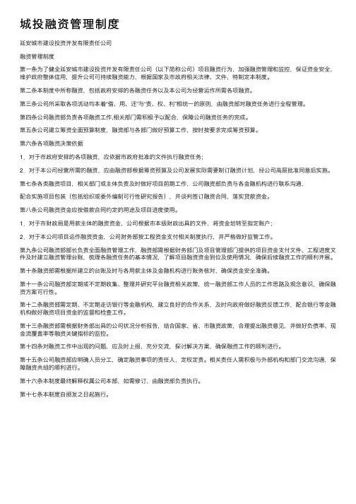 城投融资管理制度