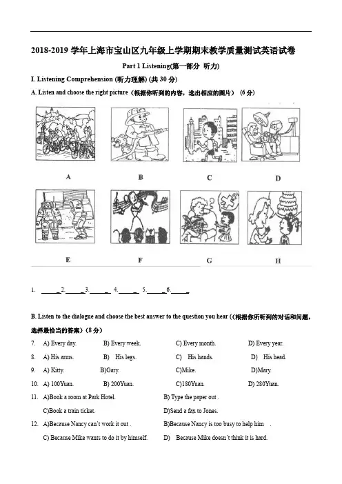 2018-2019学年上海市宝山区九年级英语一模试卷