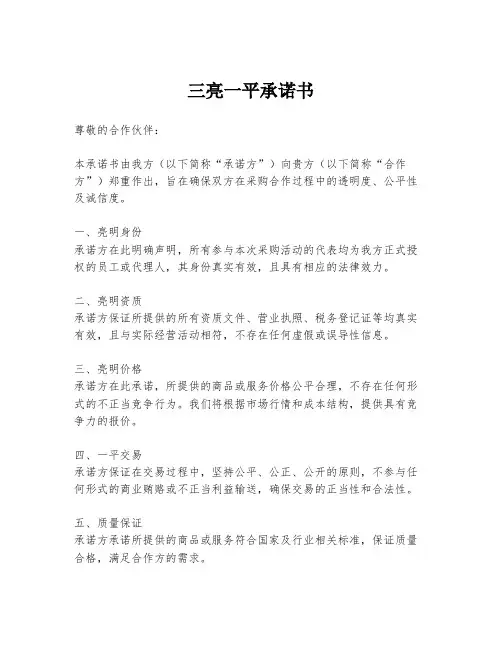 三亮一平承诺书