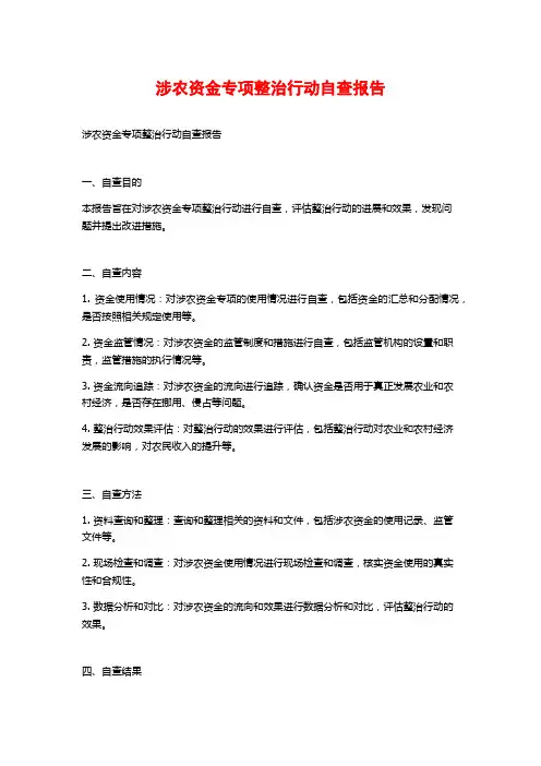 涉农资金专项整治行动自查报告