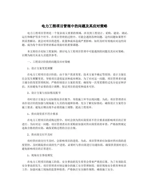 电力工程项目管理中的问题及其应对策略