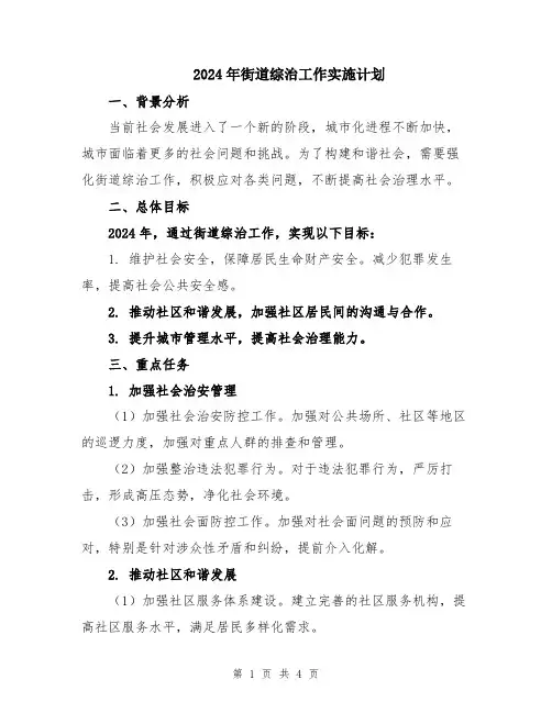2024年街道综治工作实施计划