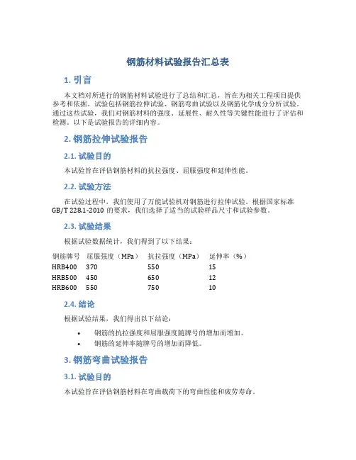 钢筋材料试验报告汇总表