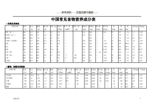 中国常见食物营养成分表(保健营养)