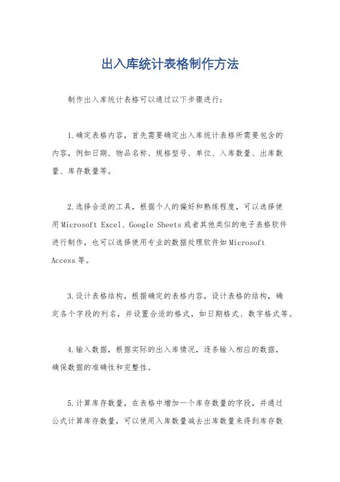 出入库统计表格制作方法