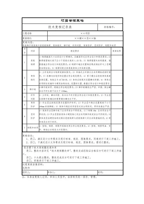 悬挑脚手架复核技术复核