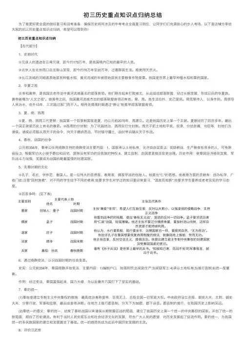 初三历史重点知识点归纳总结