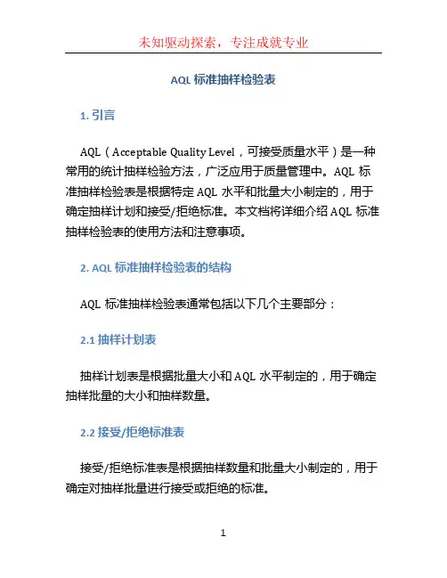 aql标准抽样检验表