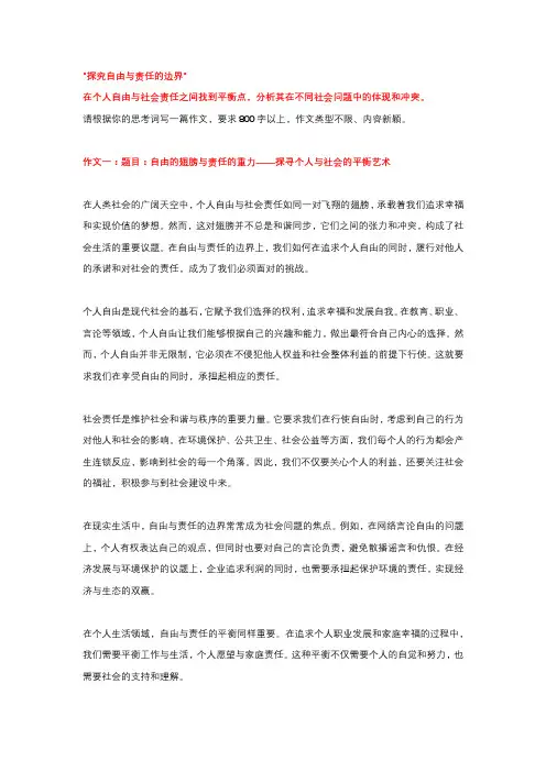 高中精彩作文4篇：探究自由与责任的边界