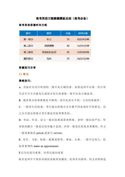 高考英语万能解题模板总结(高考必备)